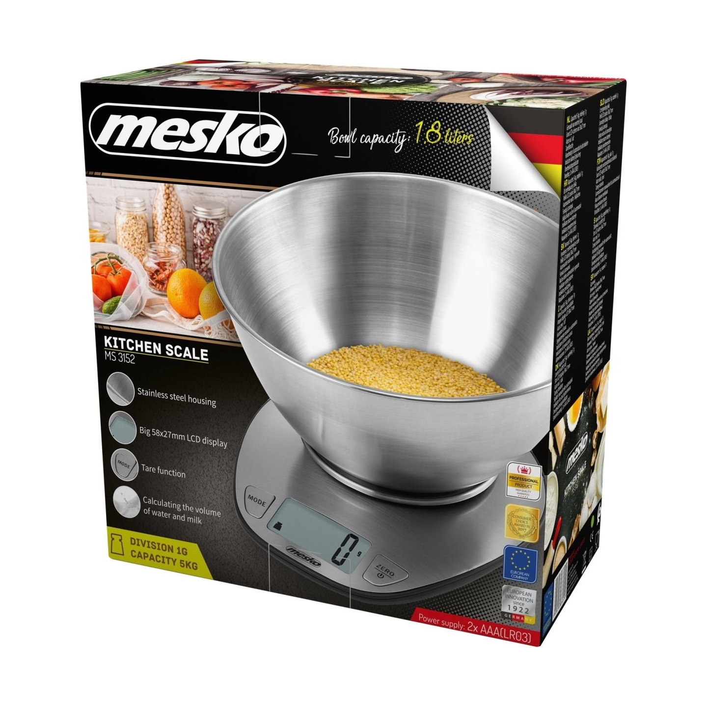 Mesko | Kitchen Scale | MS 3152 | Maximum weight (capacity) 5 kg | Graduation 1 g | Display type LCD | Stainless steel
