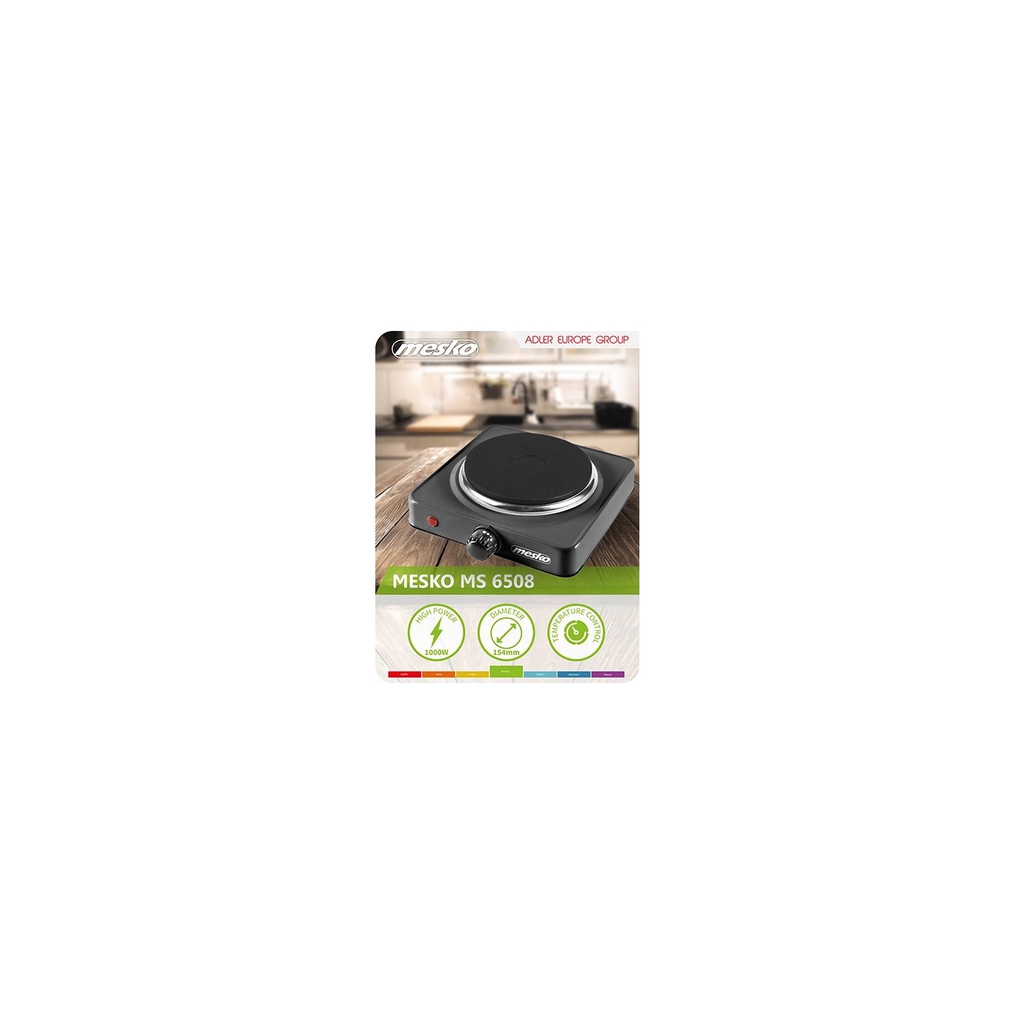 Mesko | Hob | MS 6508 | Number of burners/cooking zones 1 | Rotary | Black | Electric