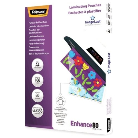 Fellowes | Laminating Pouch PREMIUM | A4 | Clear | Enhance 80 Micron thickness, 216x303 mm - A4, 100 pcs; Unique directional arr