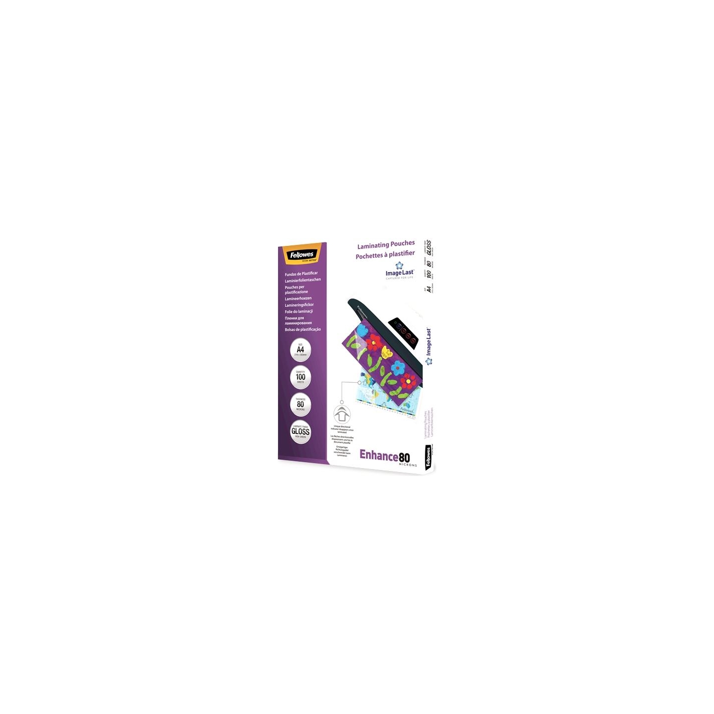 Fellowes | Laminating Pouch PREMIUM | A4 | Clear | Enhance 80 Micron thickness, 216x303 mm - A4, 100 pcs; Unique directional arr