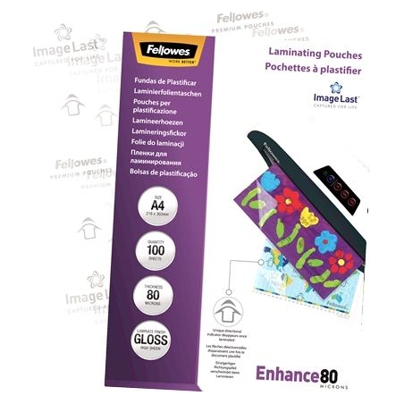 Fellowes | Laminating Pouch PREMIUM | A4 | Clear | Enhance 80 Micron thickness, 216x303 mm - A4, 100 pcs; Unique directional arr