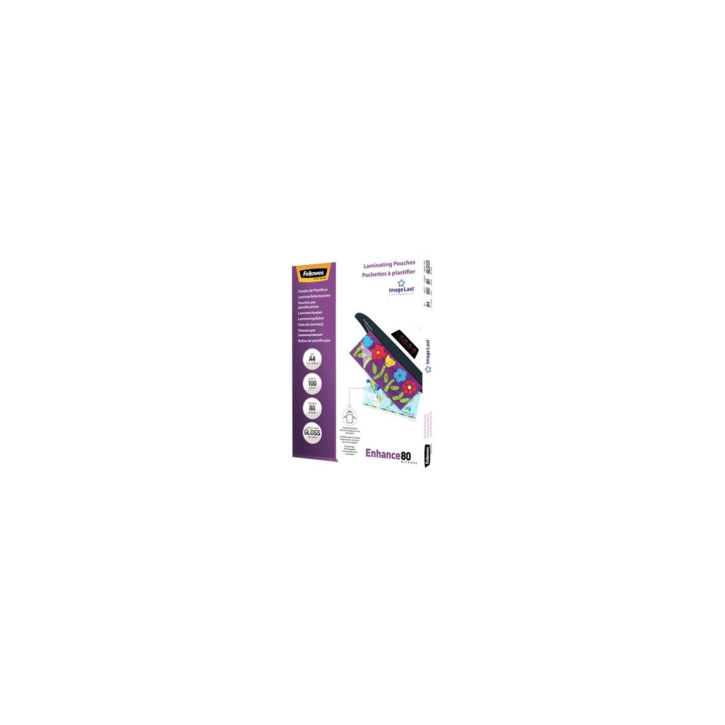 Fellowes | Laminating Pouch PREMIUM | A4 | Clear | Enhance 80 Micron thickness, 216x303 mm - A4, 100 pcs; Unique directional arr