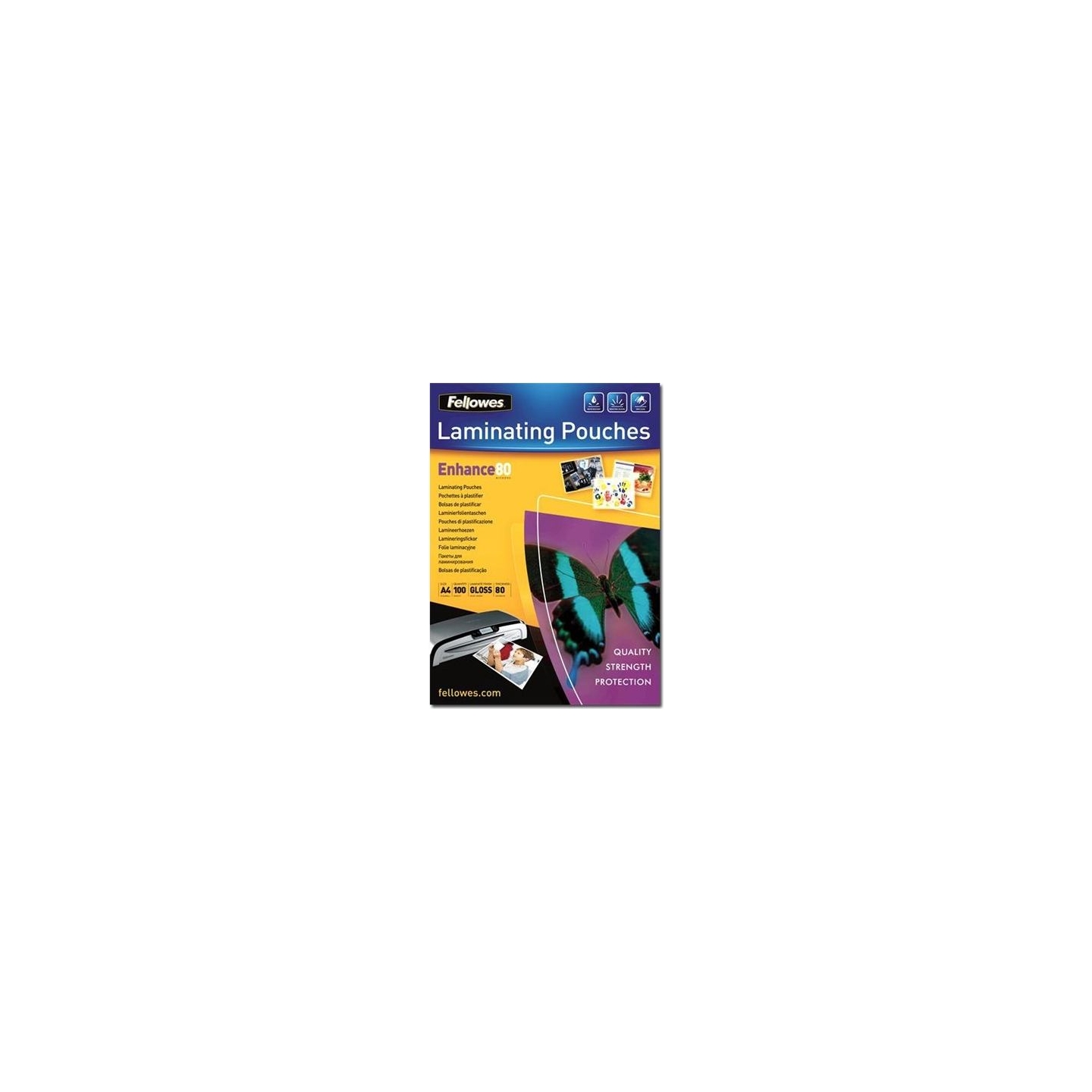 Fellowes | Laminating Pouch PREMIUM | A4 | Clear | Enhance 80 Micron thickness, 216x303 mm - A4, 100 pcs; Unique directional arr
