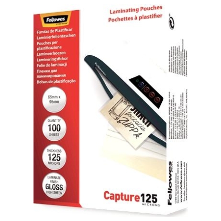 Fellowes | Laminating Pouch - 65x95mm | Glossy | Ideal for identity cards, credit cards, business cards and visitor cards; Captu