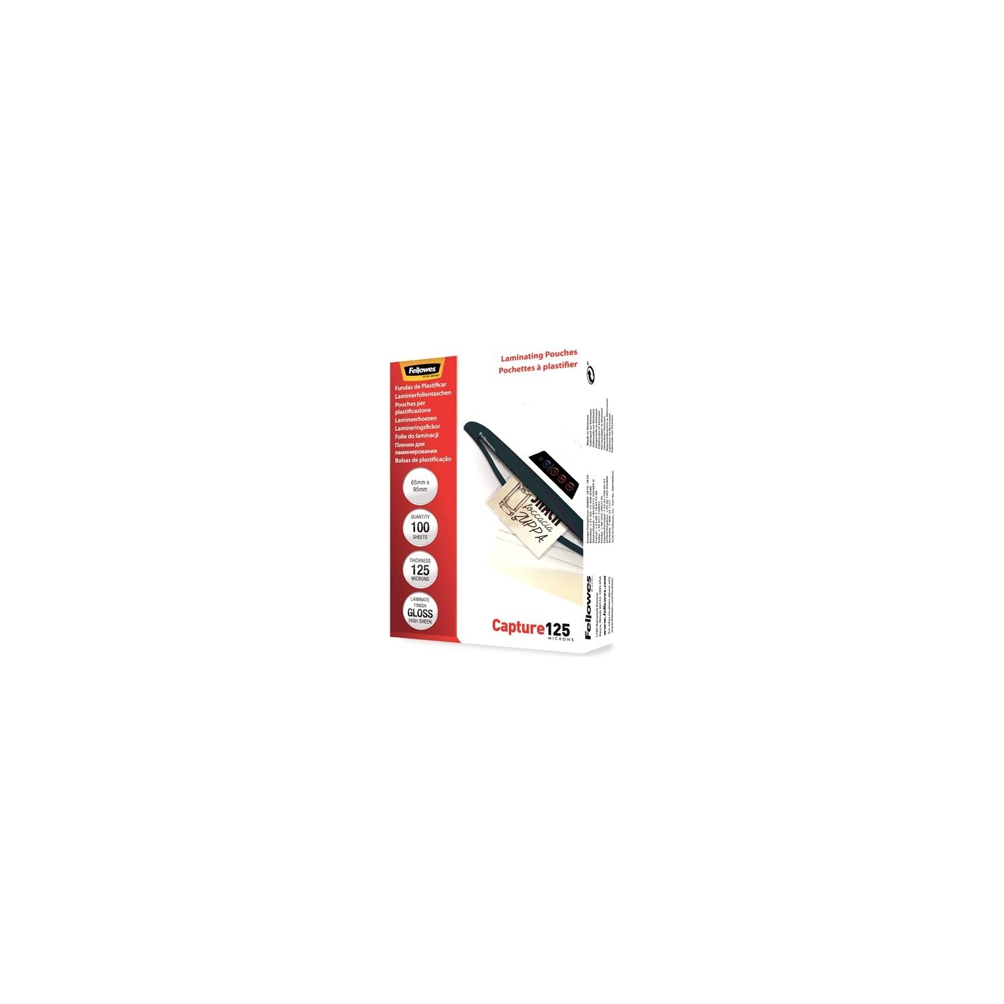 Fellowes | Laminating Pouch - 65x95mm | Glossy | Ideal for identity cards, credit cards, business cards and visitor cards; Captu