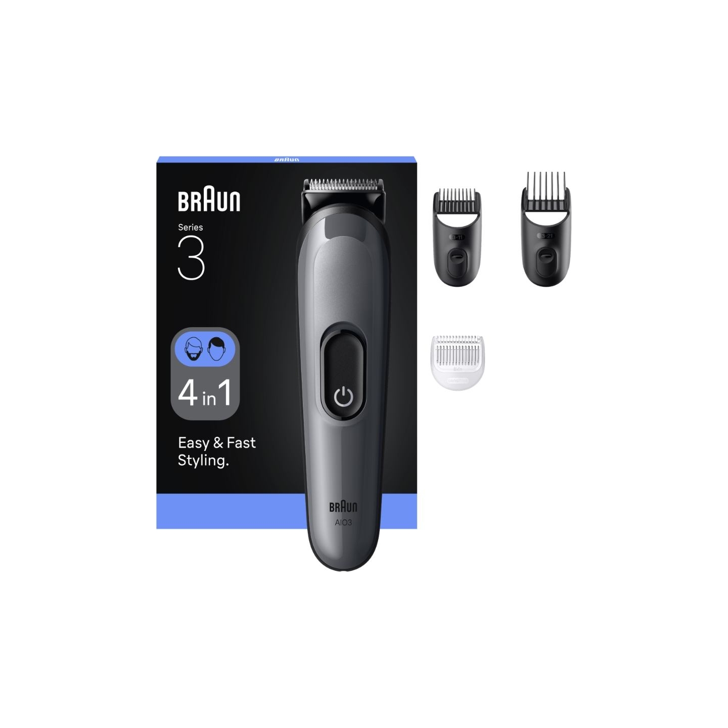 Braun 4-in-1 Grooming Kit | All-in-One Series 3 AIO3500 | Cordless | Number of length steps 14 | Black