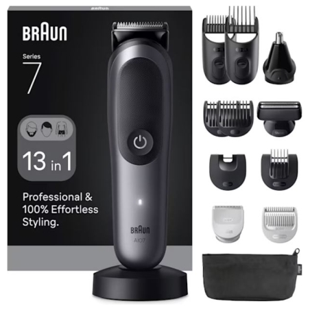 Braun 13in1 Grooming Kit | All-in-One Series 7 AIO7560 | Cordless | Number of length steps 14 | Black/Grey