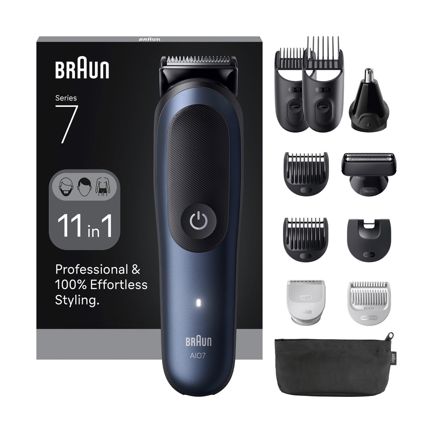 Braun 11in1 Grooming Kit | All-in-One Series 7 AIO7540 | Cordless | Number of length steps 14 | Black/Blue