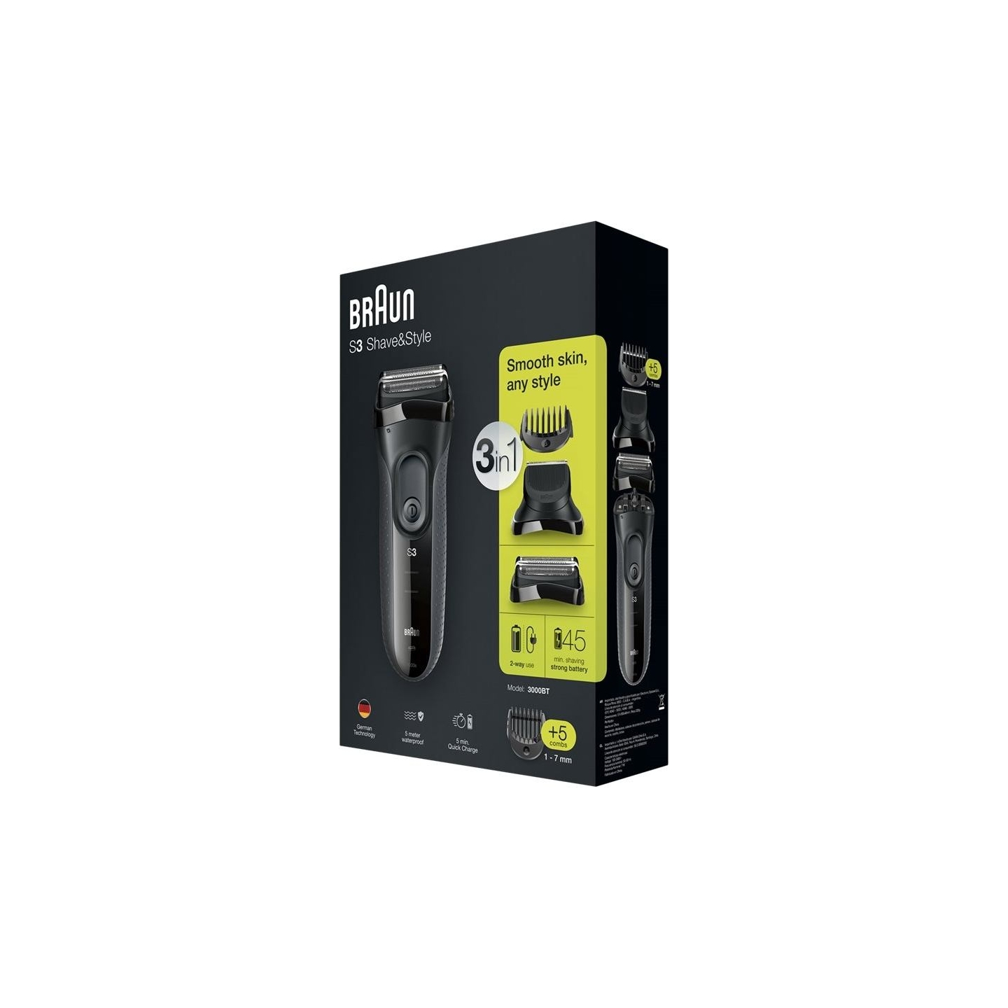Braun Shave&Style Shaver | 3000BT Series 3 | Operating time (max) 45 min | NiMH | Black
