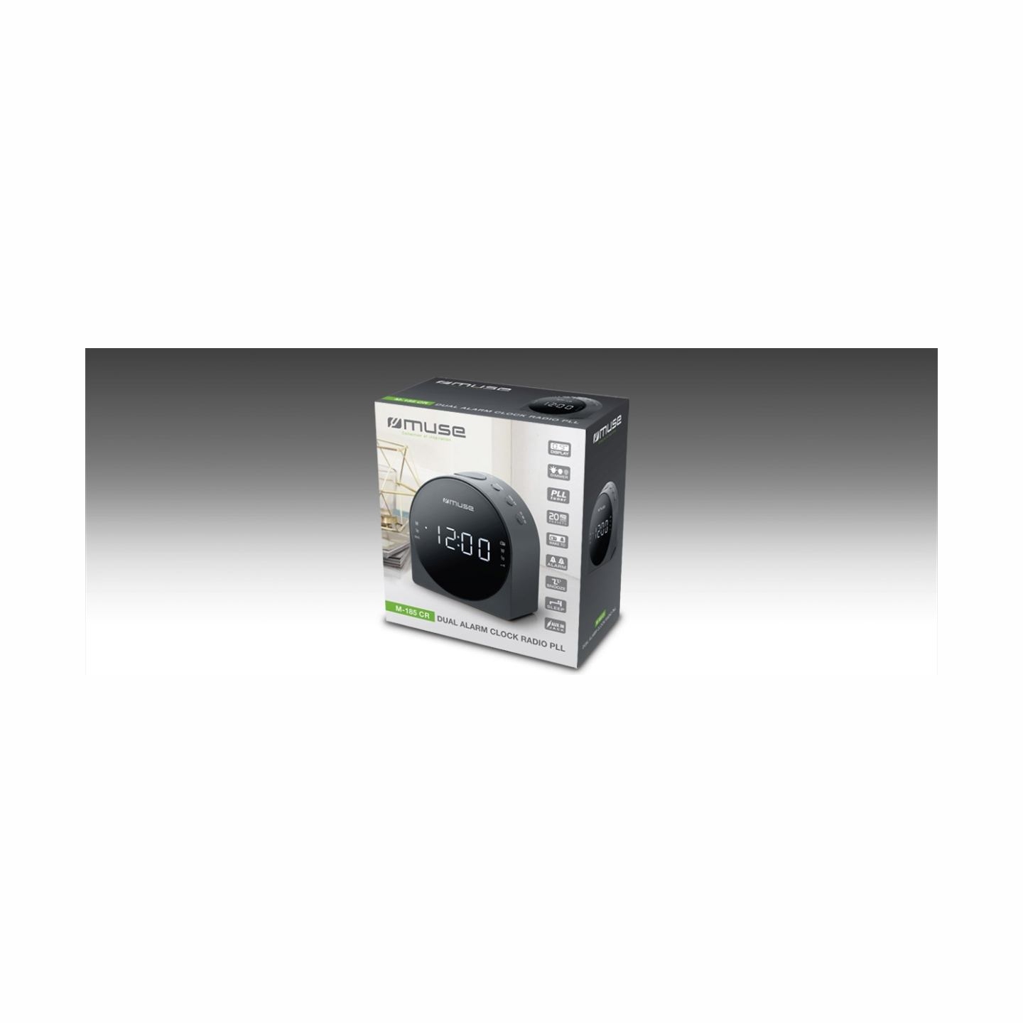 Muse | Dual Alarm Clock radio PLL | M-185CR | AUX in | Black