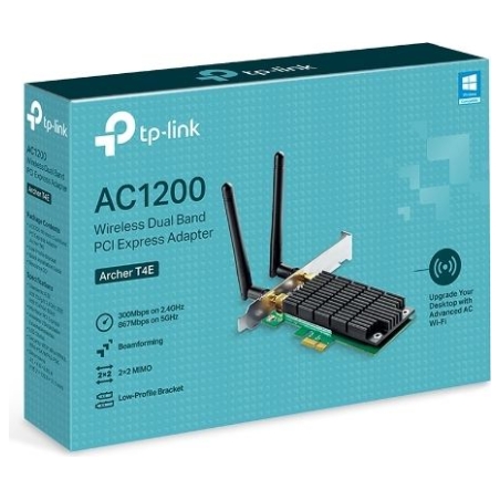 Tp-Link Archer T4E Dual Band PCI Express Adapter 2.4GHz/5GHz, 802.11ac, 300+867 Mbps, 2xDetachable antennas