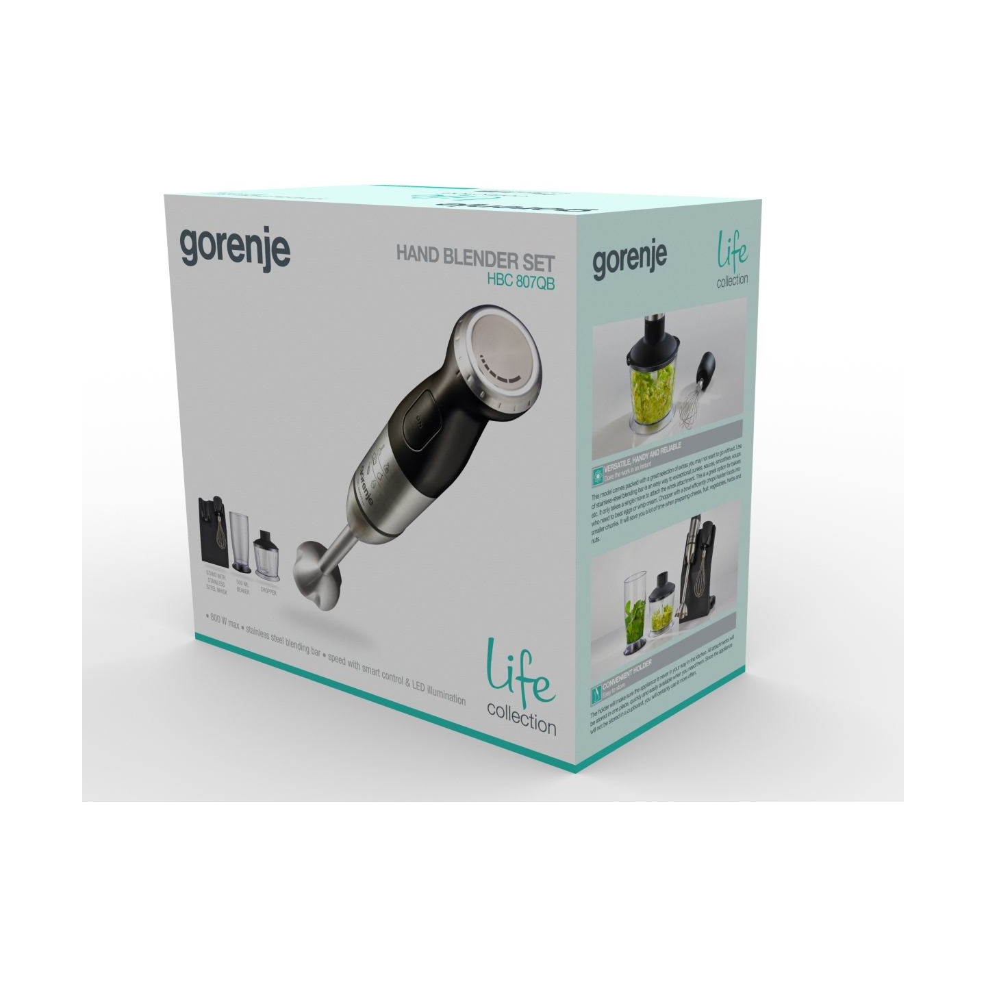 Gorenje | Blender | HBC807QB | Hand Blender | 800 W | Number of speeds Variable | Chopper | Black