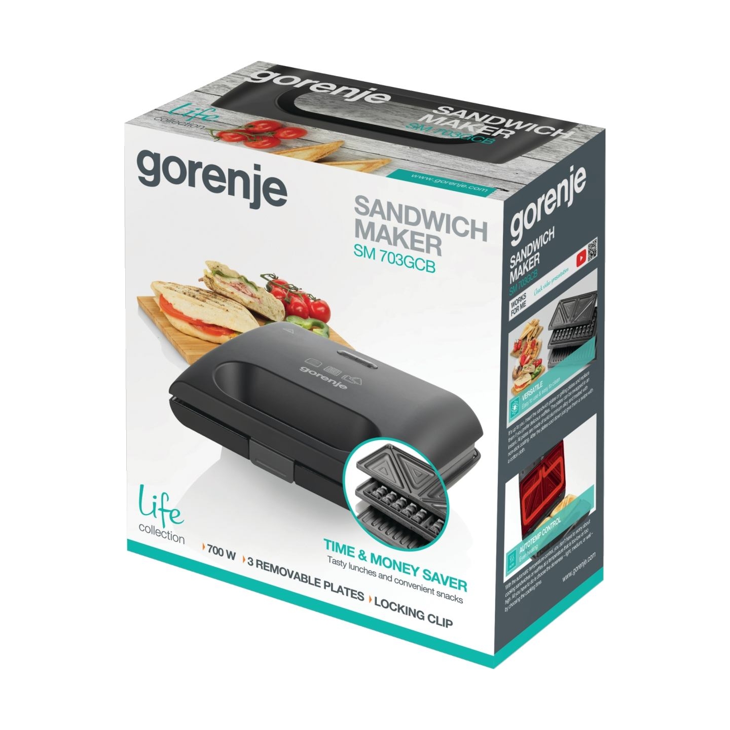 Gorenje | Sandwich maker | SM703GCB | 700 W | Number of plates 3 | Number of pastry 2 | Black