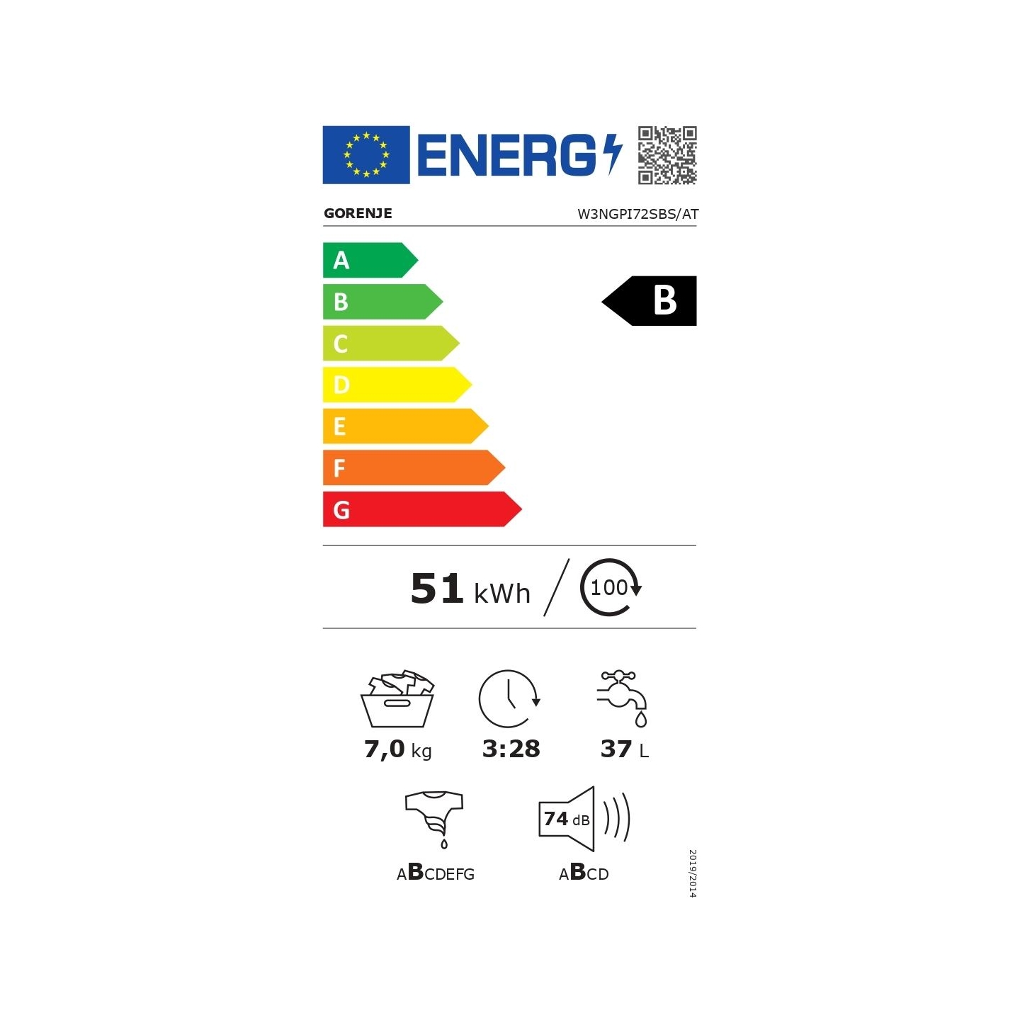 Gorenje Washing machine | W3NGPI72SBS | Energy efficiency class B | Front loading | Washing capacity 7 kg | 1200 RPM | Depth 43.