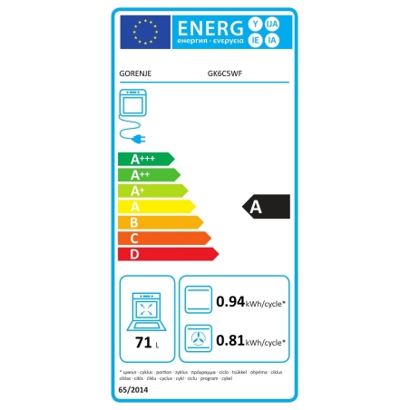 Gorenje GK6C5WF | Cooker | Hob type Gas | Oven type Electric | White | Width 60 cm | Grilling | Depth 60 cm | 71 L