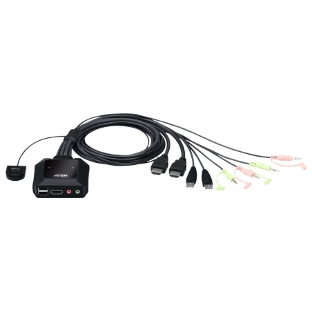 Aten | 2-Port USB 4K HDMI Cable KVM Switch with Remote Port Selector | CS22H-AT