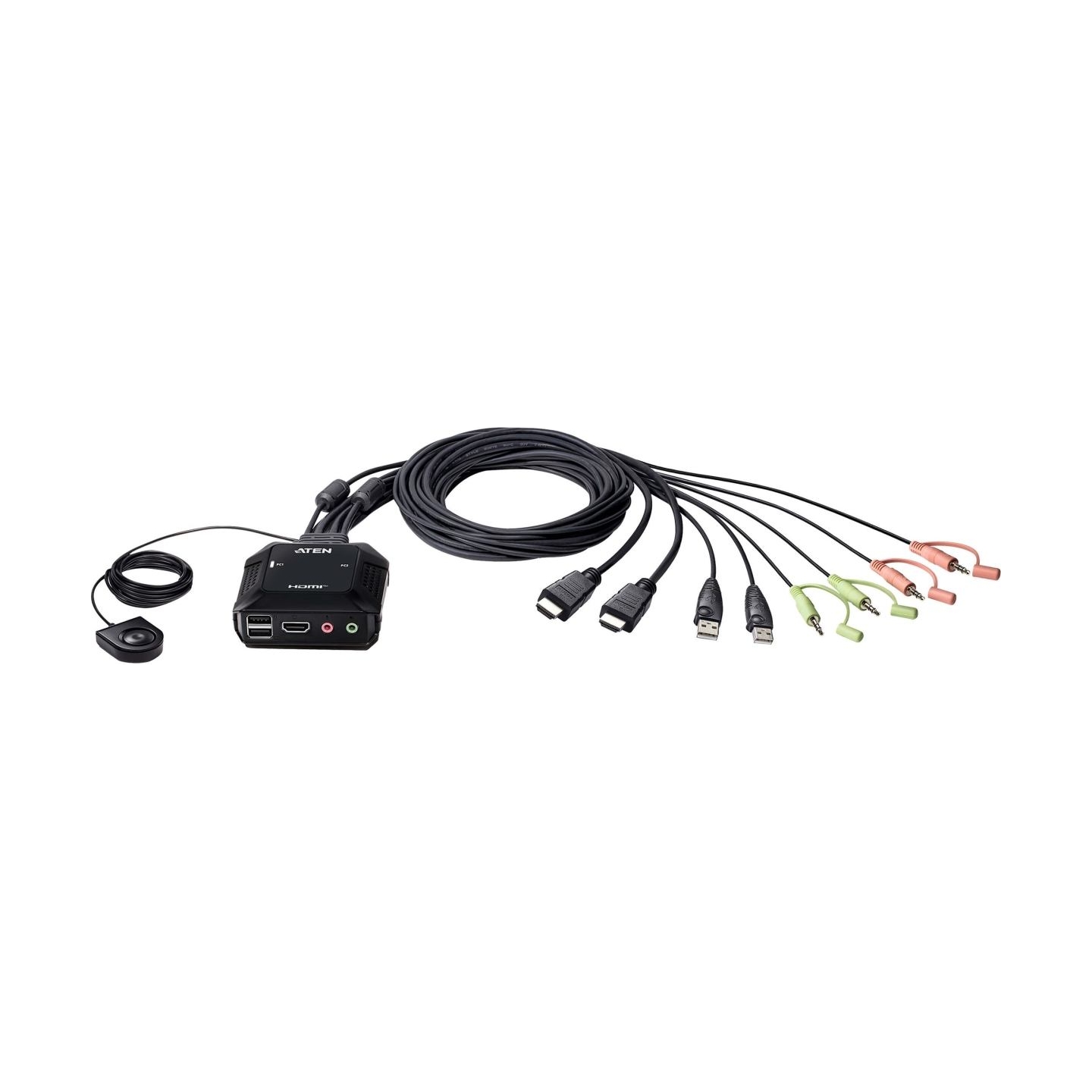 Aten | 2-Port USB 4K HDMI Cable KVM Switch with Remote Port Selector | CS22H-AT