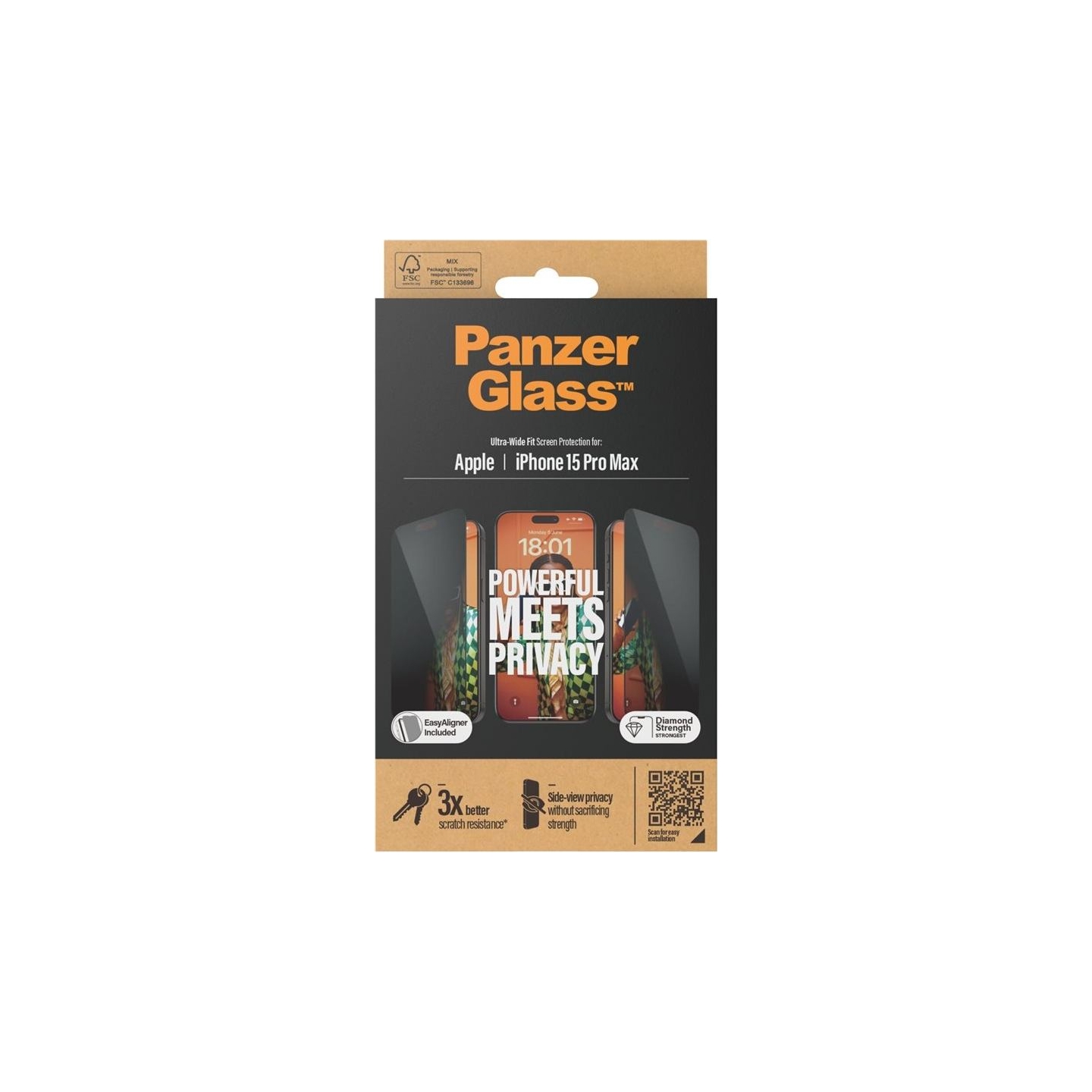 Panzerglass | Privacy Screen Protector | Apple | iPhone 15 Pro Max | Tempered glass | Black | Ultra-Wide Fit W. Easyaligner