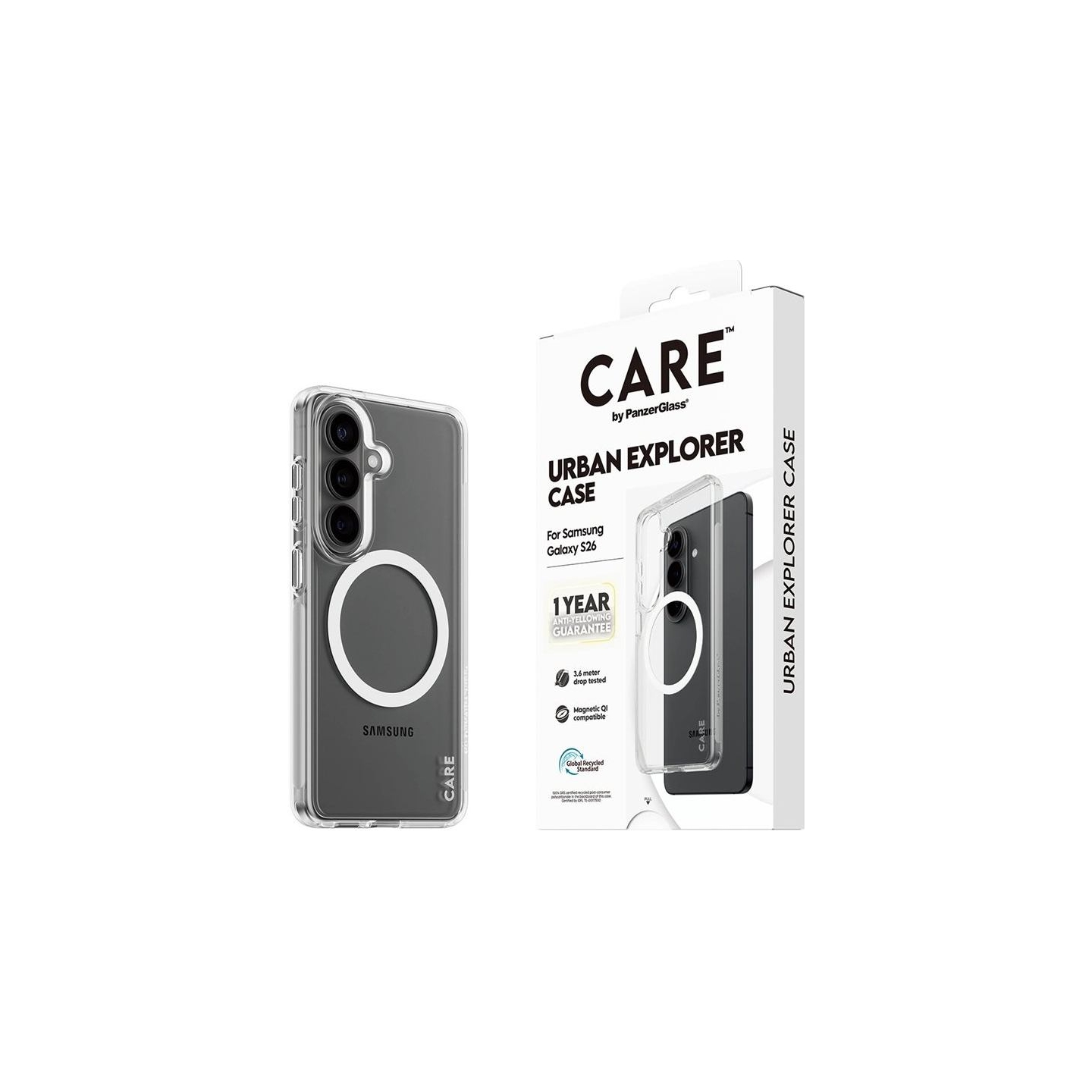 Panzerglass CARE by PanzerGlass Urban Explorer Case Transparent w. White Qi Samsung New Galaxy S26 | PanzerGlass