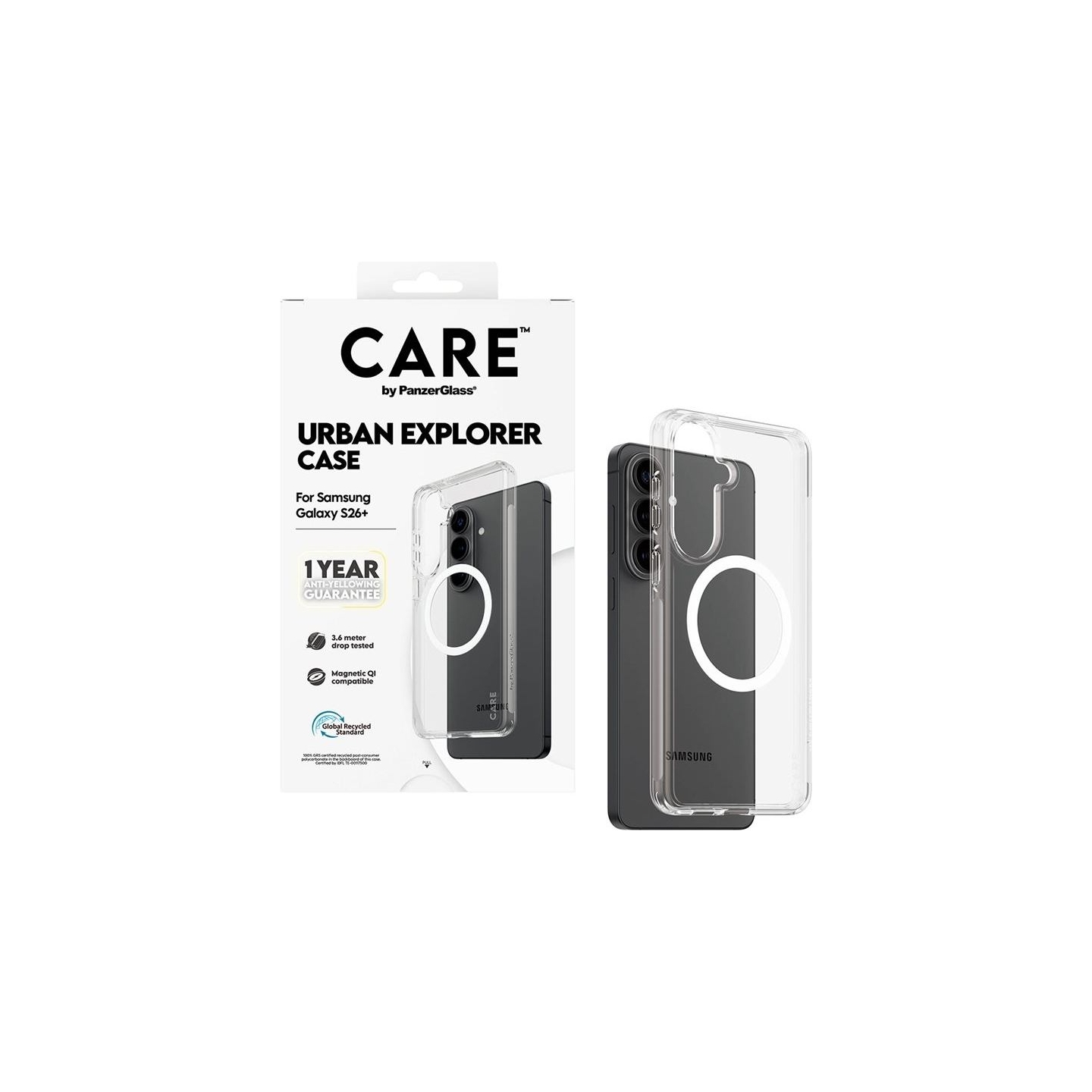 Panzerglass CARE by PanzerGlass Urban Explorer Case Transparent w. White Qi Samsung New Galaxy S26 Plus | PanzerGlass