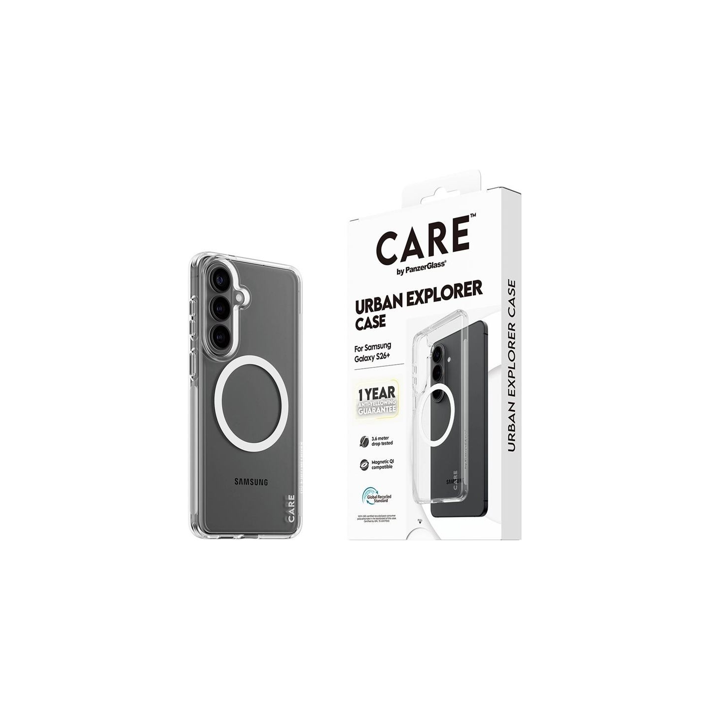 Panzerglass CARE by PanzerGlass Urban Explorer Case Transparent w. White Qi Samsung New Galaxy S26 Plus | PanzerGlass