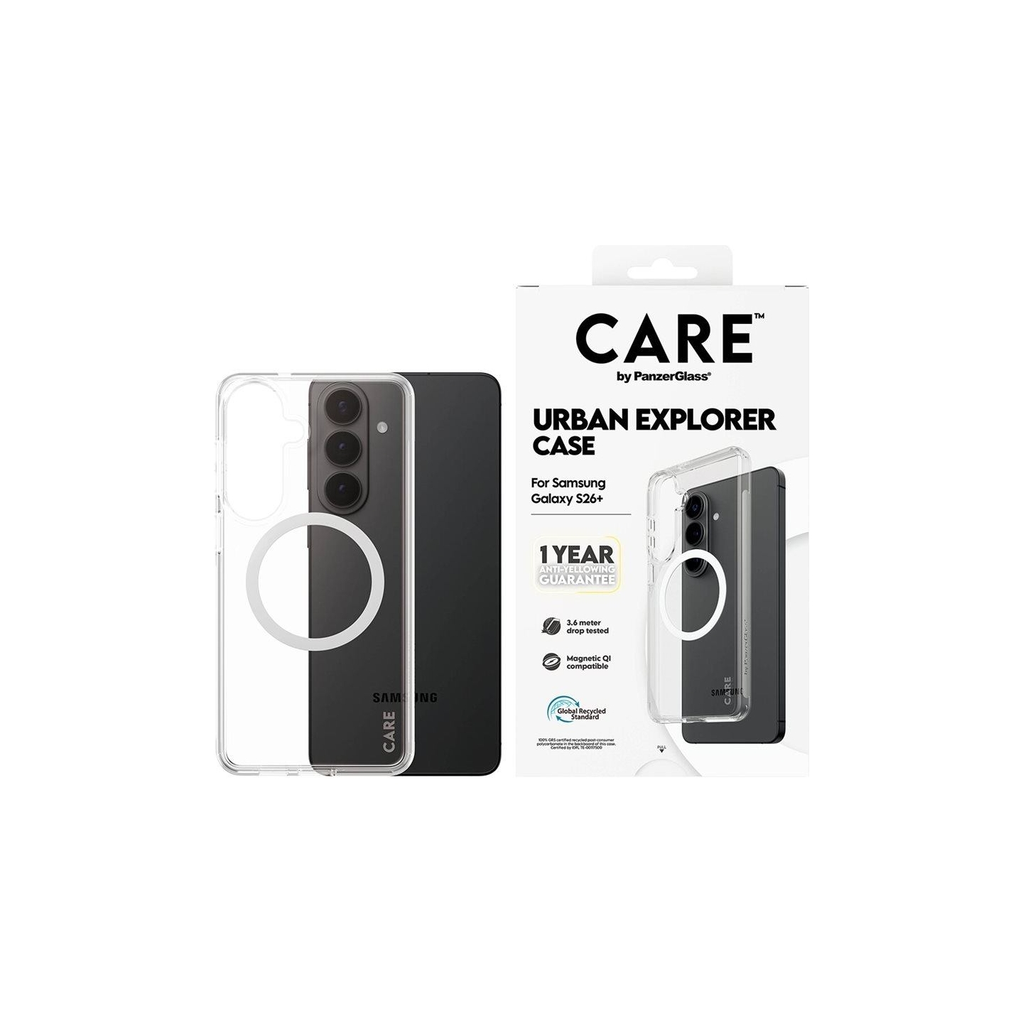 Panzerglass CARE by PanzerGlass Urban Explorer Case Transparent w. White Qi Samsung New Galaxy S26 Plus | PanzerGlass
