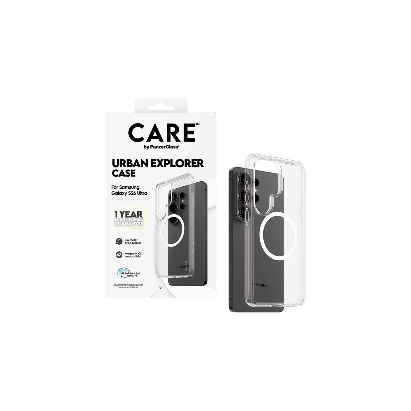 Panzerglass CARE by PanzerGlass Urban Explorer Case Transparent w. White Qi Samsung New Galaxy S26 Ultra | PanzerGlass