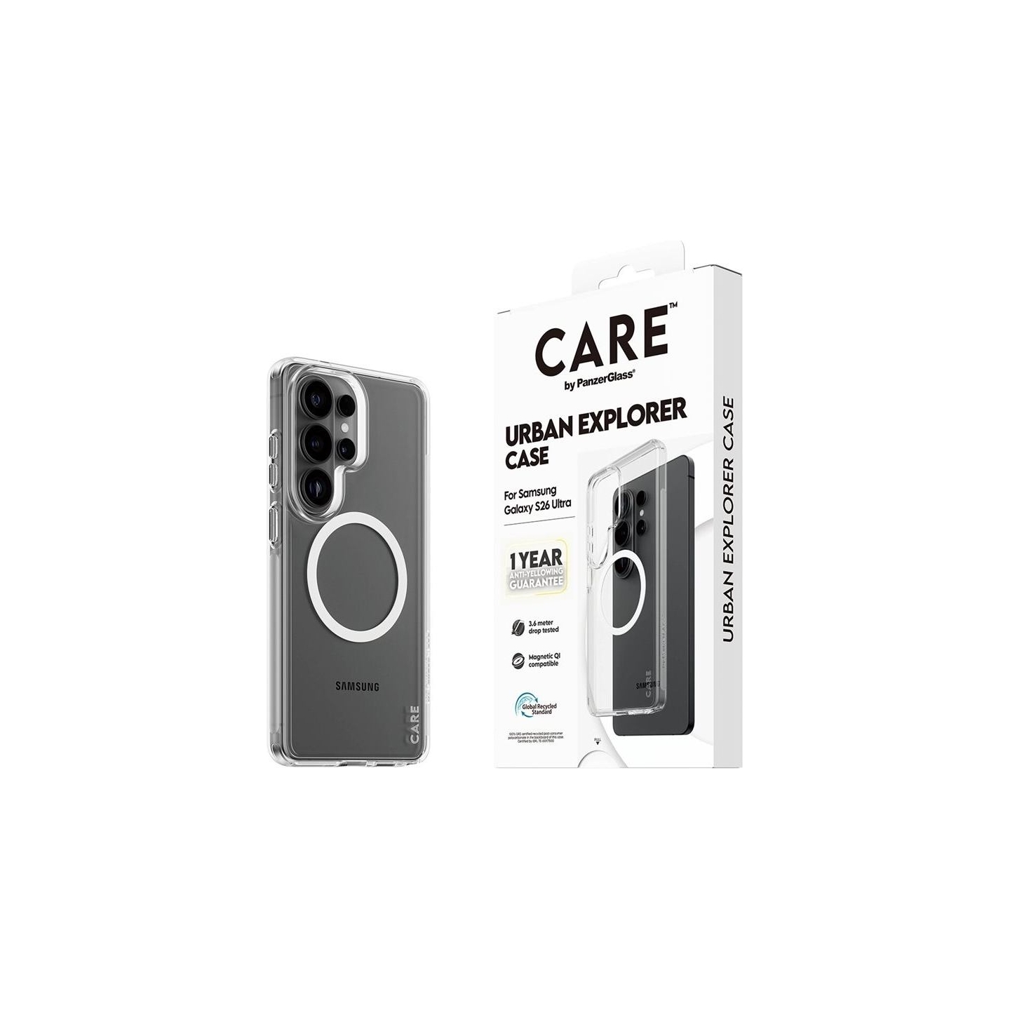 Panzerglass CARE by PanzerGlass Urban Explorer Case Transparent w. White Qi Samsung New Galaxy S26 Ultra | PanzerGlass