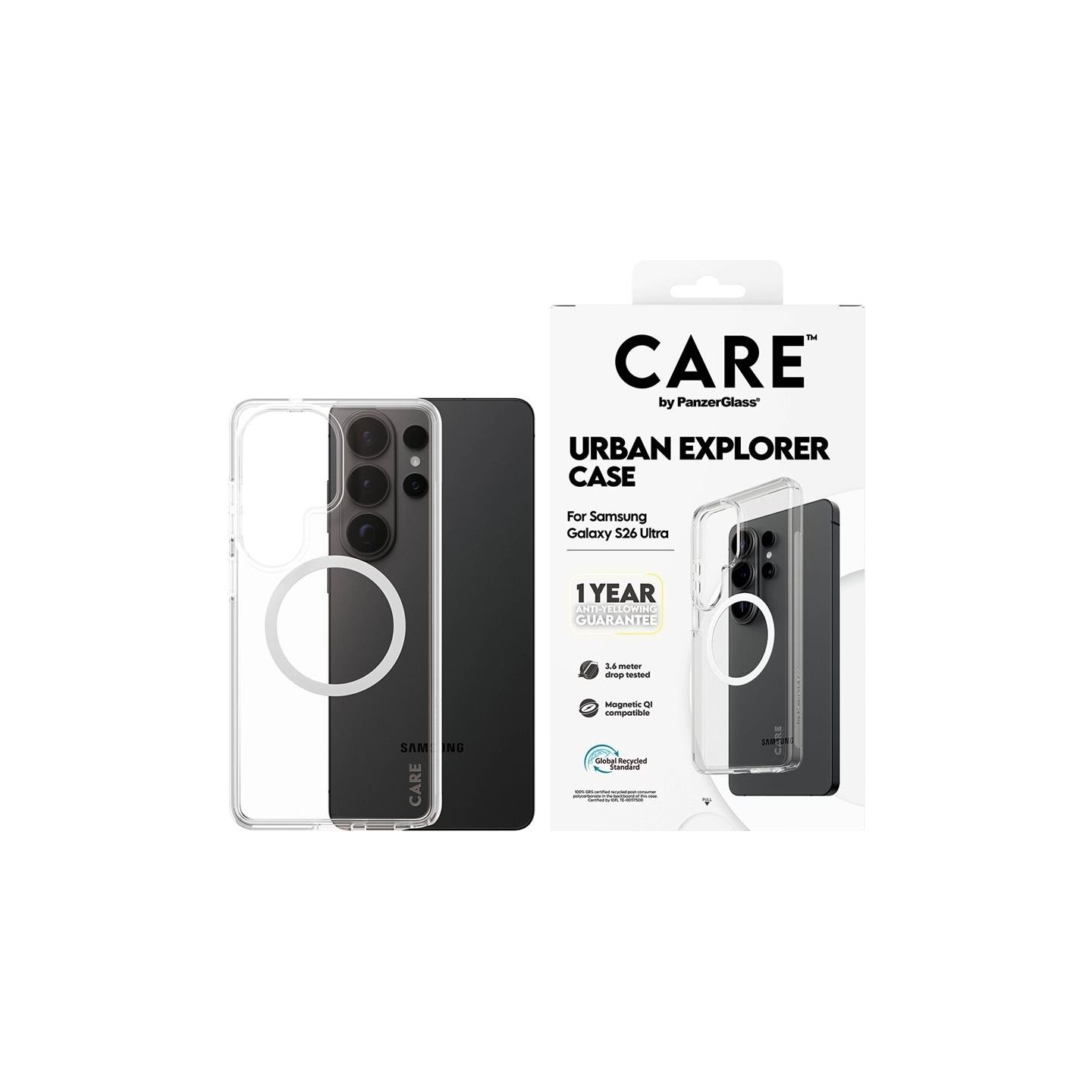 Panzerglass CARE by PanzerGlass Urban Explorer Case Transparent w. White Qi Samsung New Galaxy S26 Ultra | PanzerGlass