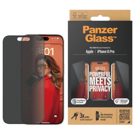 Panzerglass | Screen protector | Apple | iPhone 15 Pro | Glass | Black | Ultra-Wide Fit w. EasyAligner