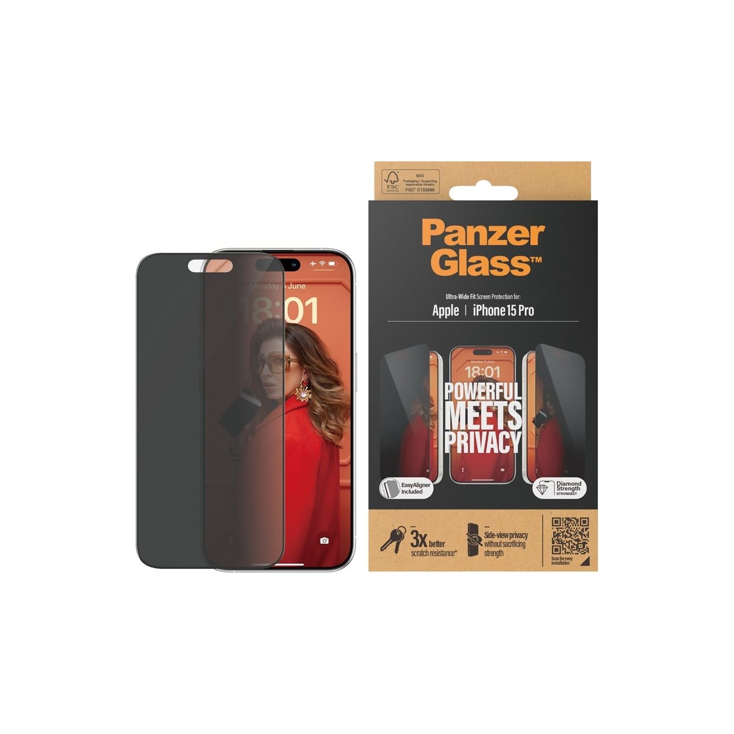 Panzerglass | Screen protector | Apple | iPhone 15 Pro | Glass | Black | Ultra-Wide Fit w. EasyAligner