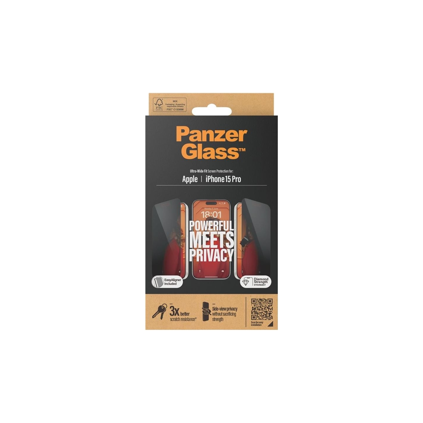 Panzerglass | Screen protector | Apple | iPhone 15 Pro | Glass | Black | Ultra-Wide Fit w. EasyAligner
