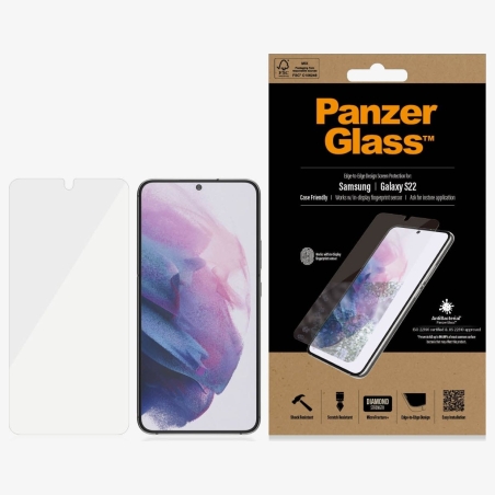 Panzerglass | Samsung | Galaxy S22 | Tempered glass | Transparent | Case friendly. Compatible with ultrasonic fingerprint sensor