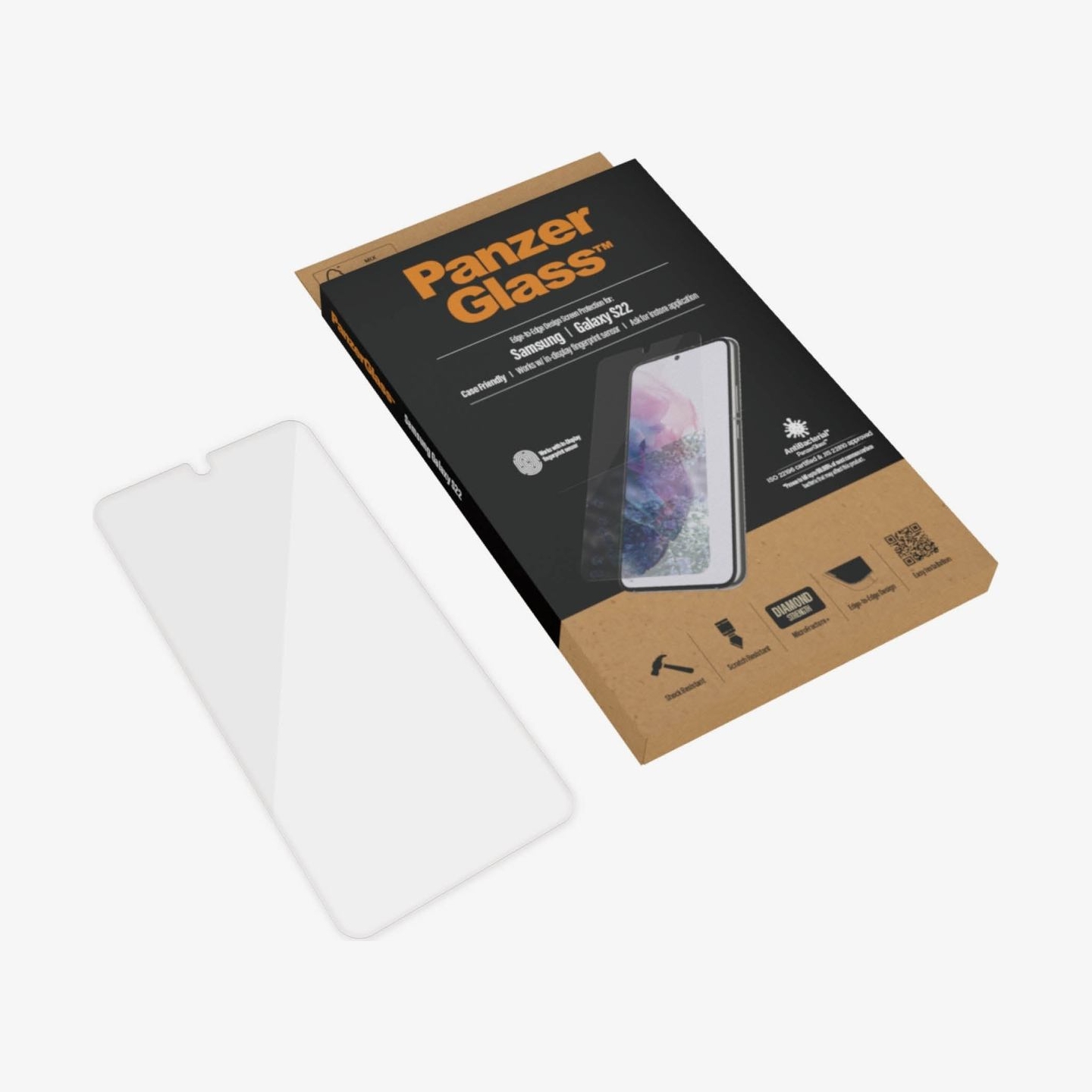 Panzerglass | Samsung | Galaxy S22 | Tempered glass | Transparent | Case friendly. Compatible with ultrasonic fingerprint sensor