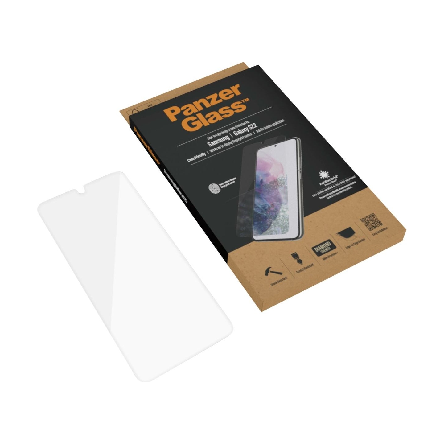Panzerglass | Samsung | Galaxy S22 | Tempered glass | Transparent | Case friendly. Compatible with ultrasonic fingerprint sensor