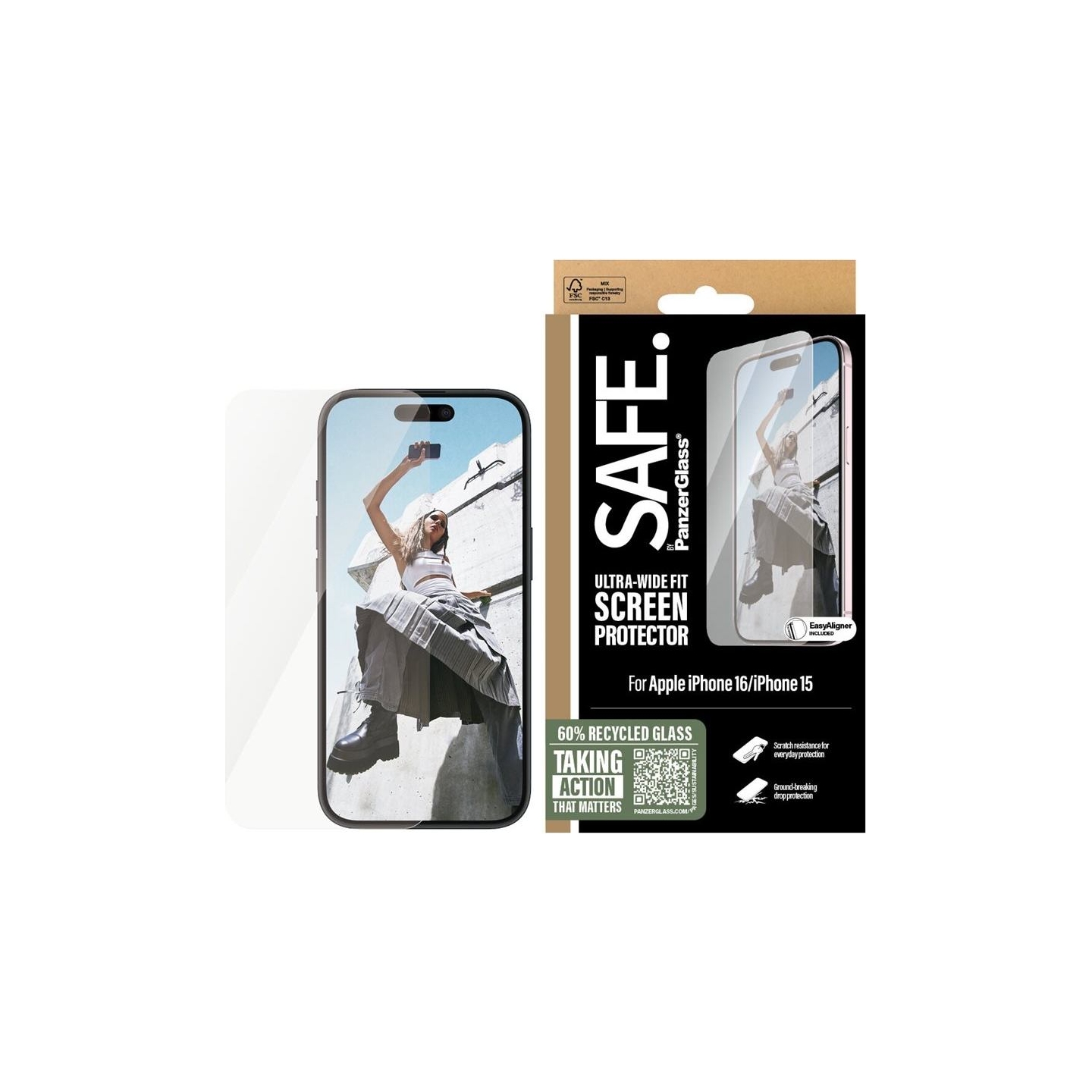 Panzerglass Screen protector | Apple | iPhone 16 | Glass | Transparent | Ultra-Wide Fit