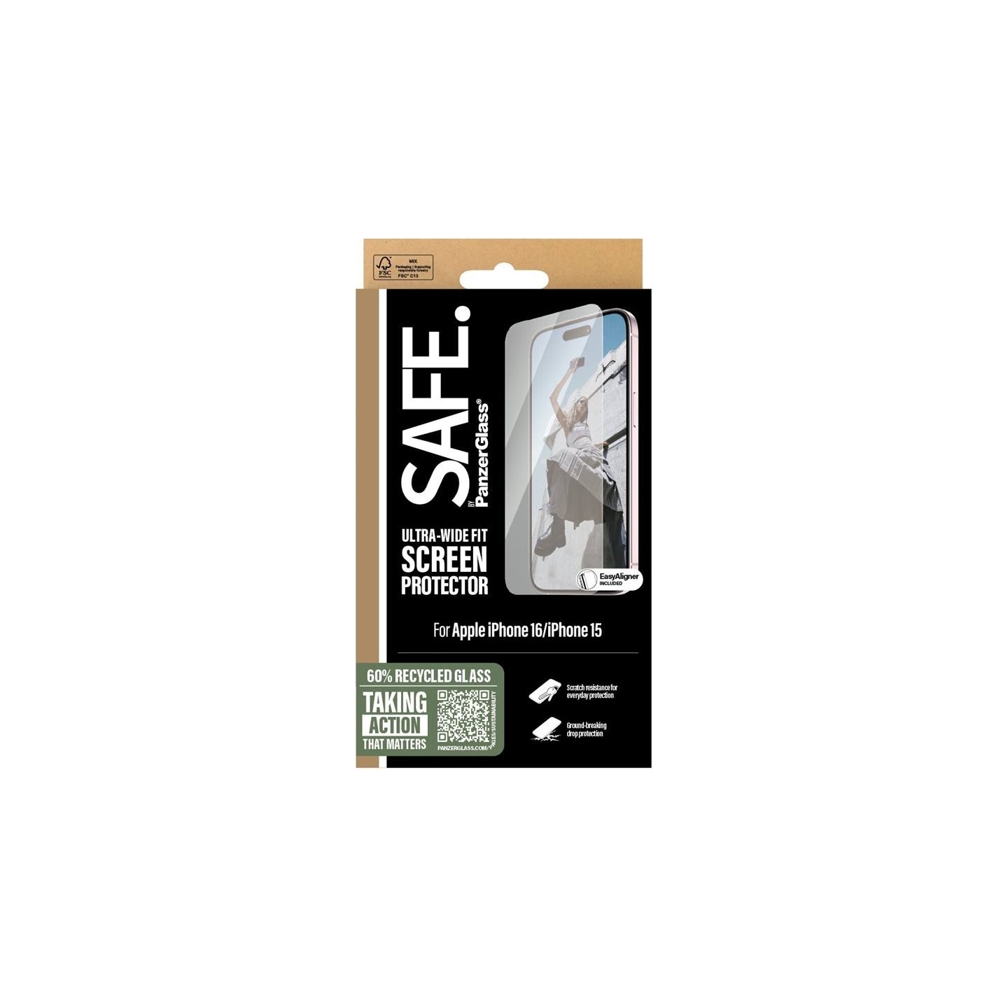 Panzerglass Screen protector | Apple | iPhone 16 | Glass | Transparent | Ultra-Wide Fit