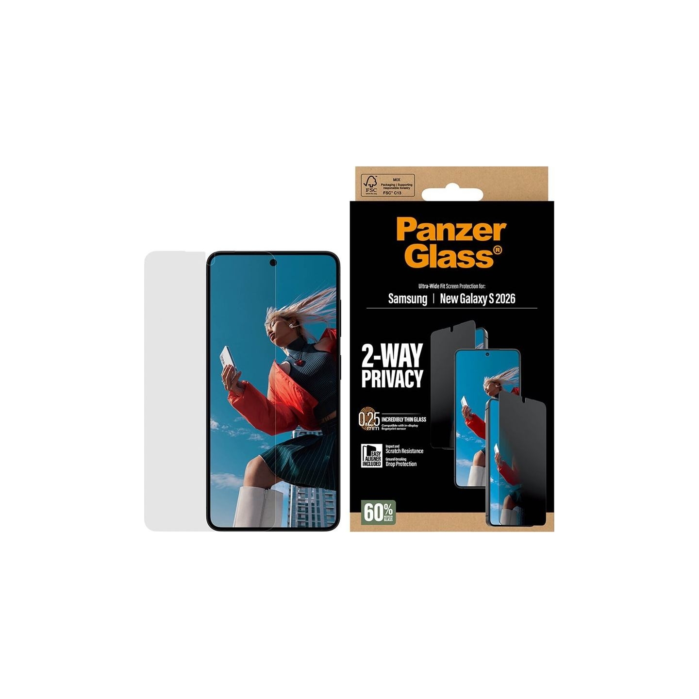 Panzerglass 2-Way Privacy Screen Protector Samsung New Galaxy S26 | Ultra-Wide Fit w. EasyAligner | PanzerGlass