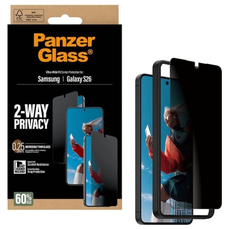 Panzerglass 2-Way Privacy Screen Protector Samsung New Galaxy S26 | Ultra-Wide Fit w. EasyAligner | PanzerGlass