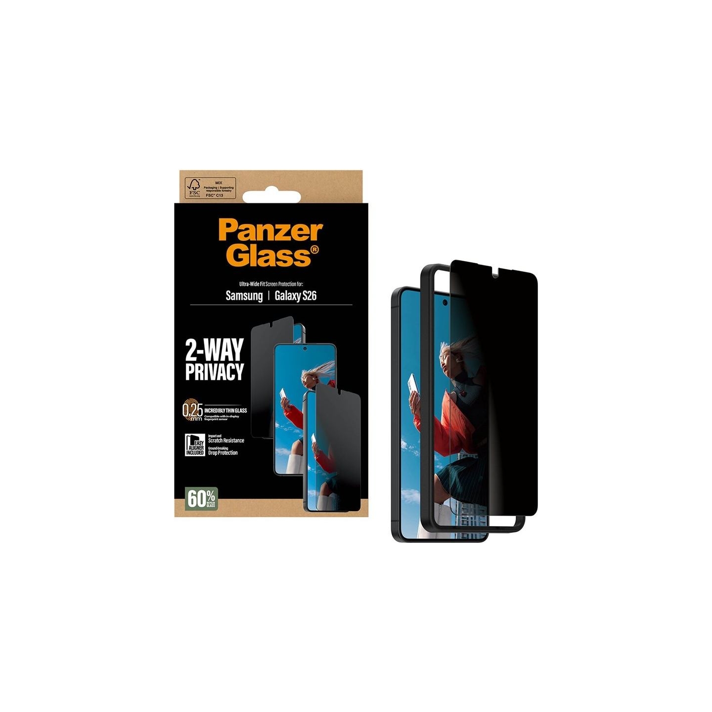 Panzerglass 2-Way Privacy Screen Protector Samsung New Galaxy S26 | Ultra-Wide Fit w. EasyAligner | PanzerGlass