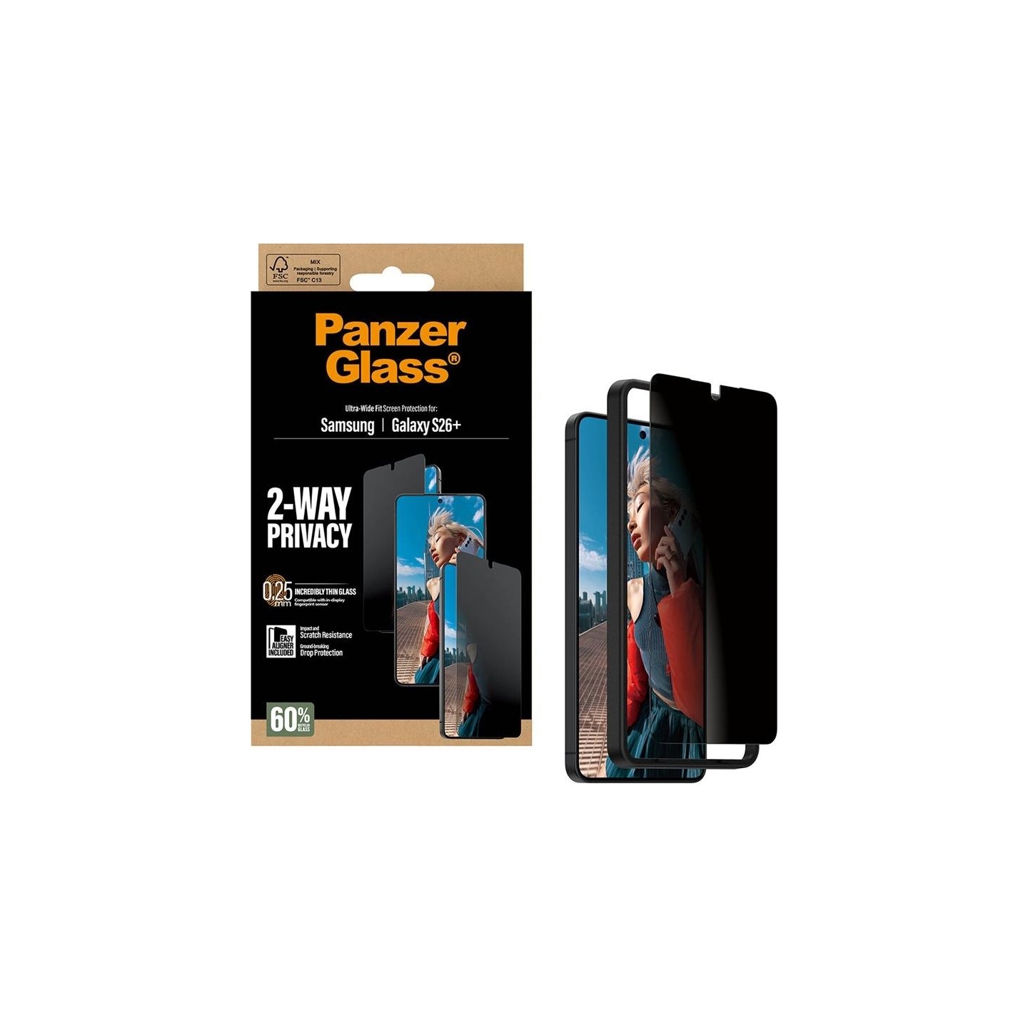 Panzerglass 2-Way Privacy Screen Protector Samsung New Galaxy S26 Plus | Ultra-Wide Fit w. EasyAligner | PanzerGlass