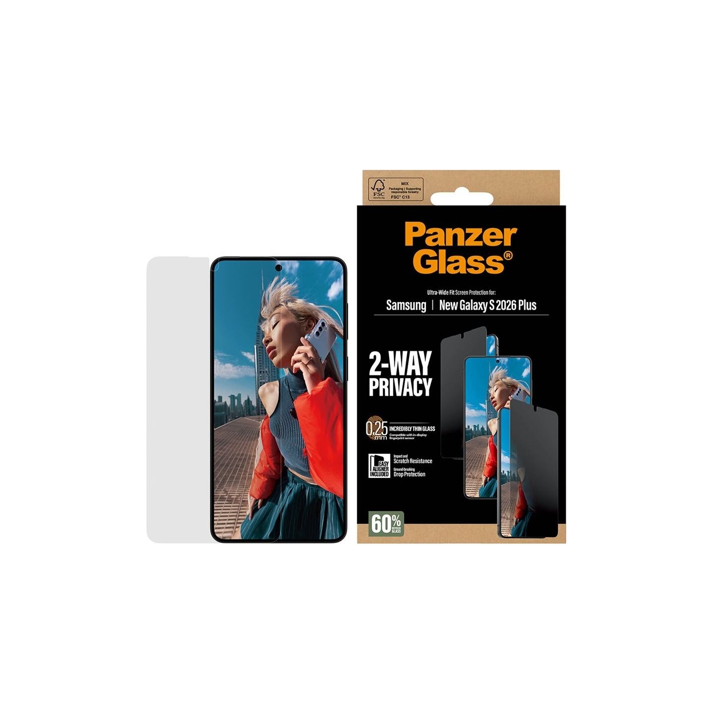 Panzerglass 2-Way Privacy Screen Protector Samsung New Galaxy S26 Plus | Ultra-Wide Fit w. EasyAligner | PanzerGlass