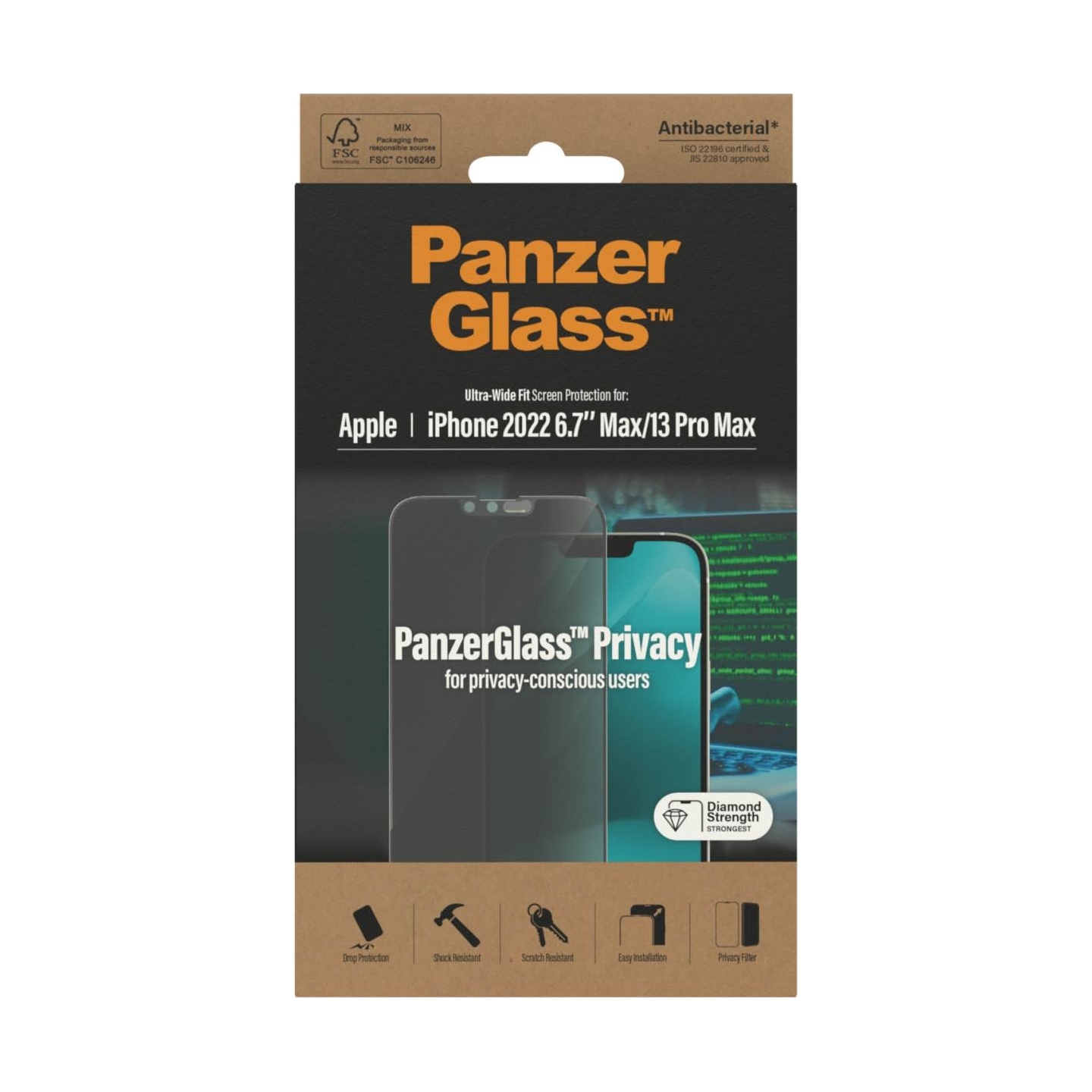 Panzerglass | Screen protector | Apple | iPhone 14 Plus/13 Pro Max | Glass | Black | Ultra-Wide Fit | Privacy