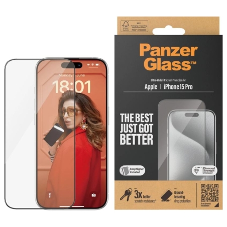 Panzerglass | Screen protector | Apple | iPhone 15 Pro | Glass | Clear | Easy installation; Fingerprint resistant; Anti-yellowin