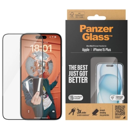 Panzerglass | Screen protector | Apple | IPhone 15 Plus | Glass | Transparent | Ultra-wide fit, Scratch resistant, Drop protecti