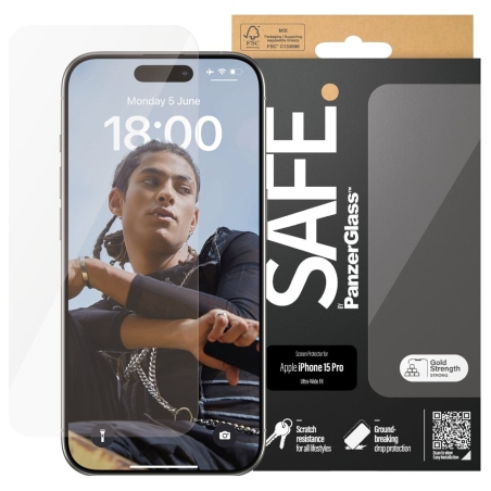 Panzerglass | SAFE | Screen protector | Apple | Iphone15 PRO | Glass | Clear | Ultra-Wide Fit