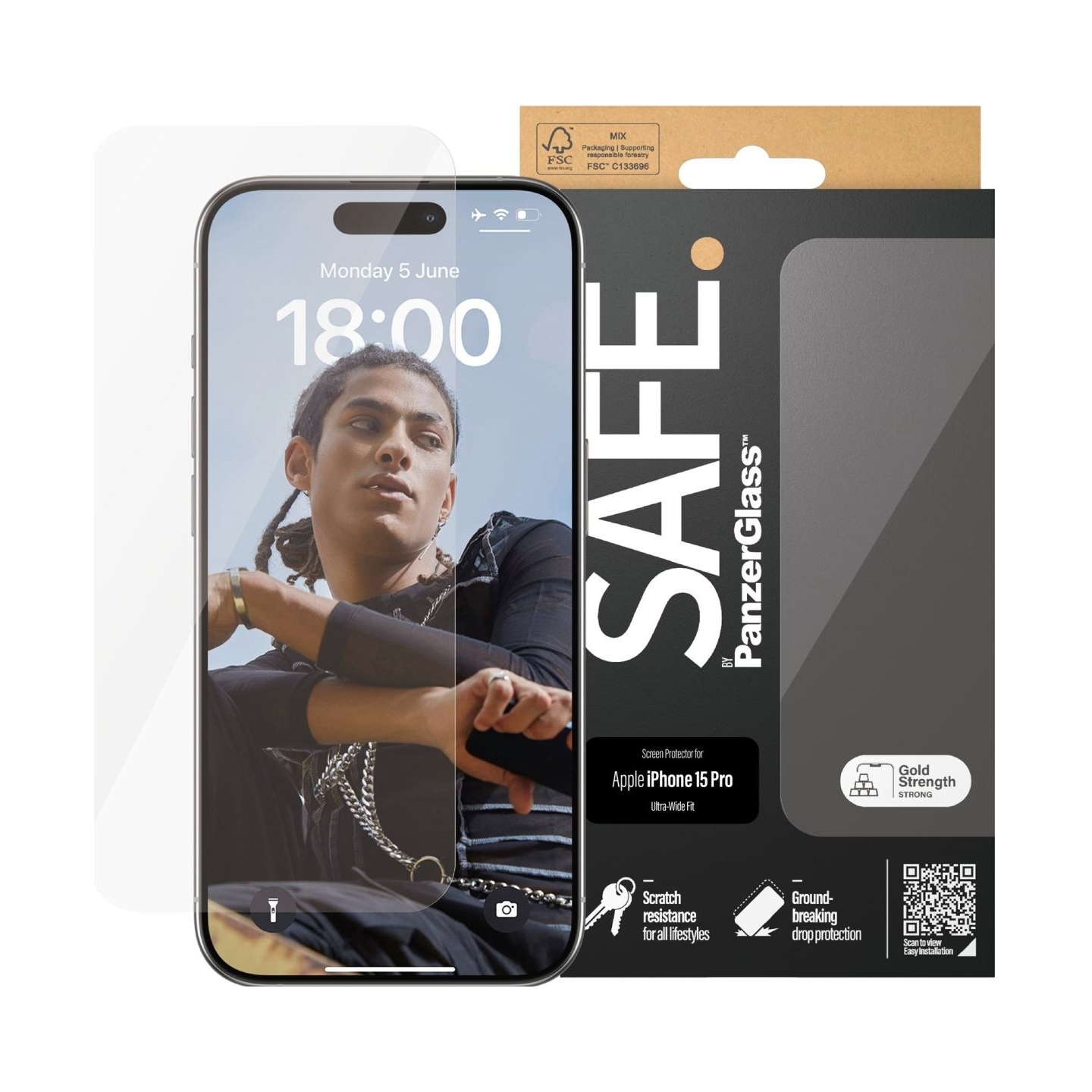 Panzerglass | SAFE | Screen protector | Apple | Iphone15 PRO | Glass | Clear | Ultra-Wide Fit