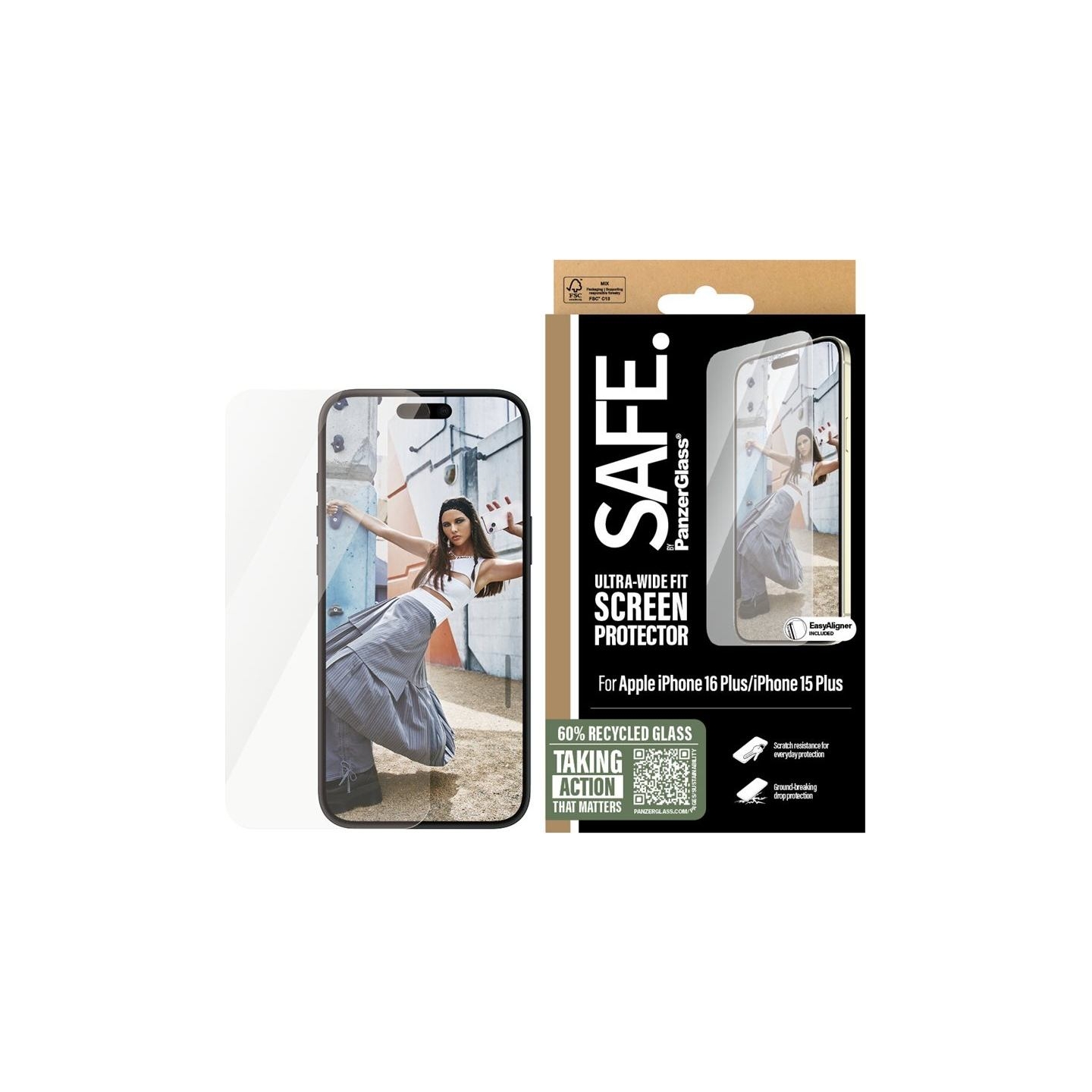 Panzerglass Screen protector | Apple | iPhone 16 Plus | Glass | Transparent | Ultra-Wide Fit