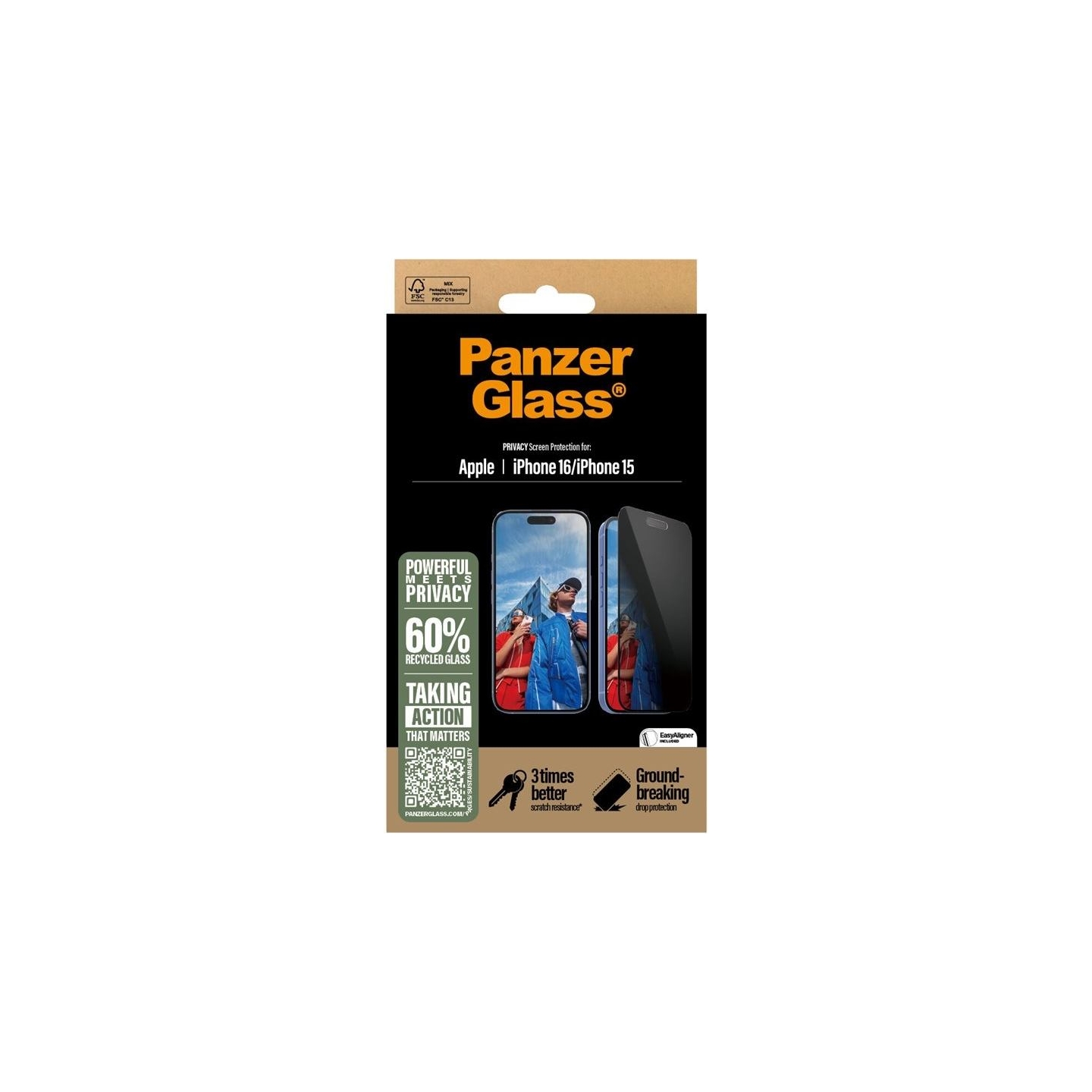 Panzerglass Screen protector | Apple | iPhone 16/iPhone 15 | Glass | Black | Ultra-Wide Fit