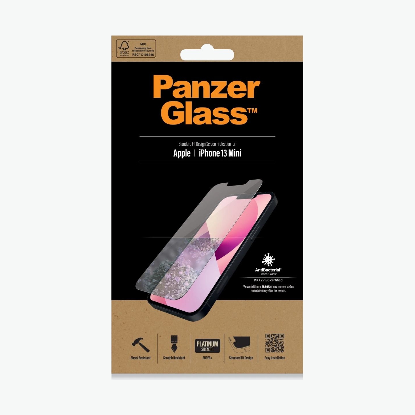 Panzerglass | Clear Screen Protector | Apple | iPhone 13 Mini | Tempered glass | Antibacterial glass; Resistant to scratches and